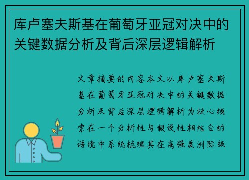 库卢塞夫斯基在葡萄牙亚冠对决中的关键数据分析及背后深层逻辑解析